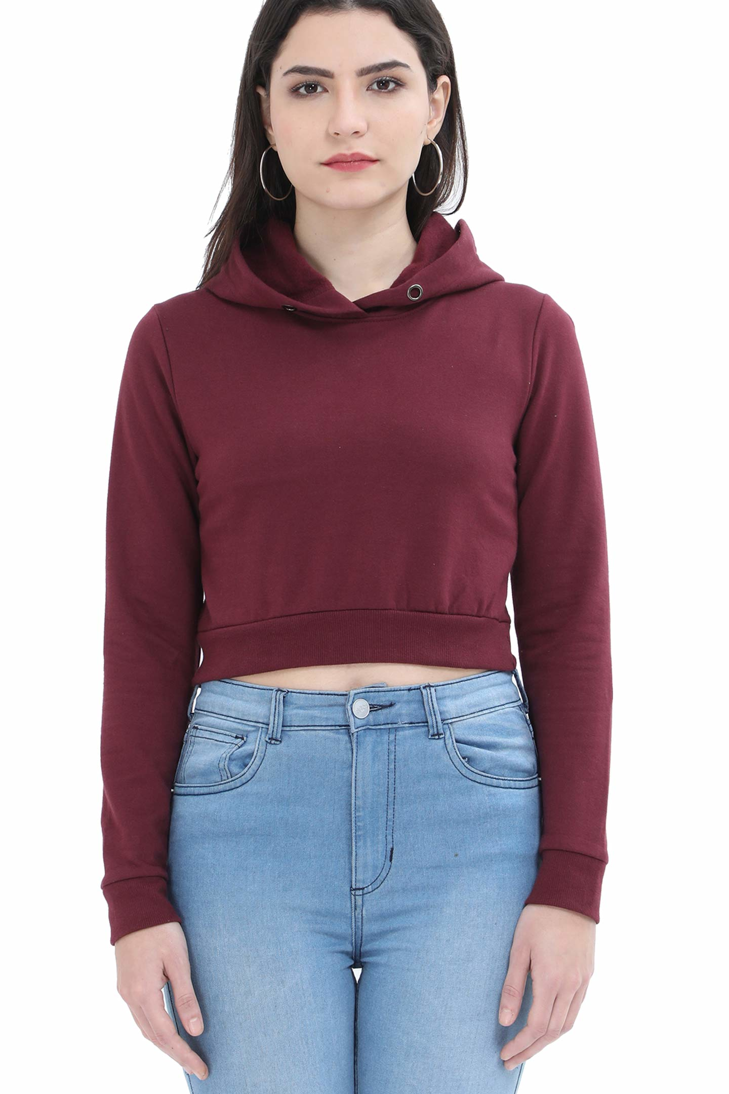 Maroon Hoodie - Crop Plain Hoodie for Women