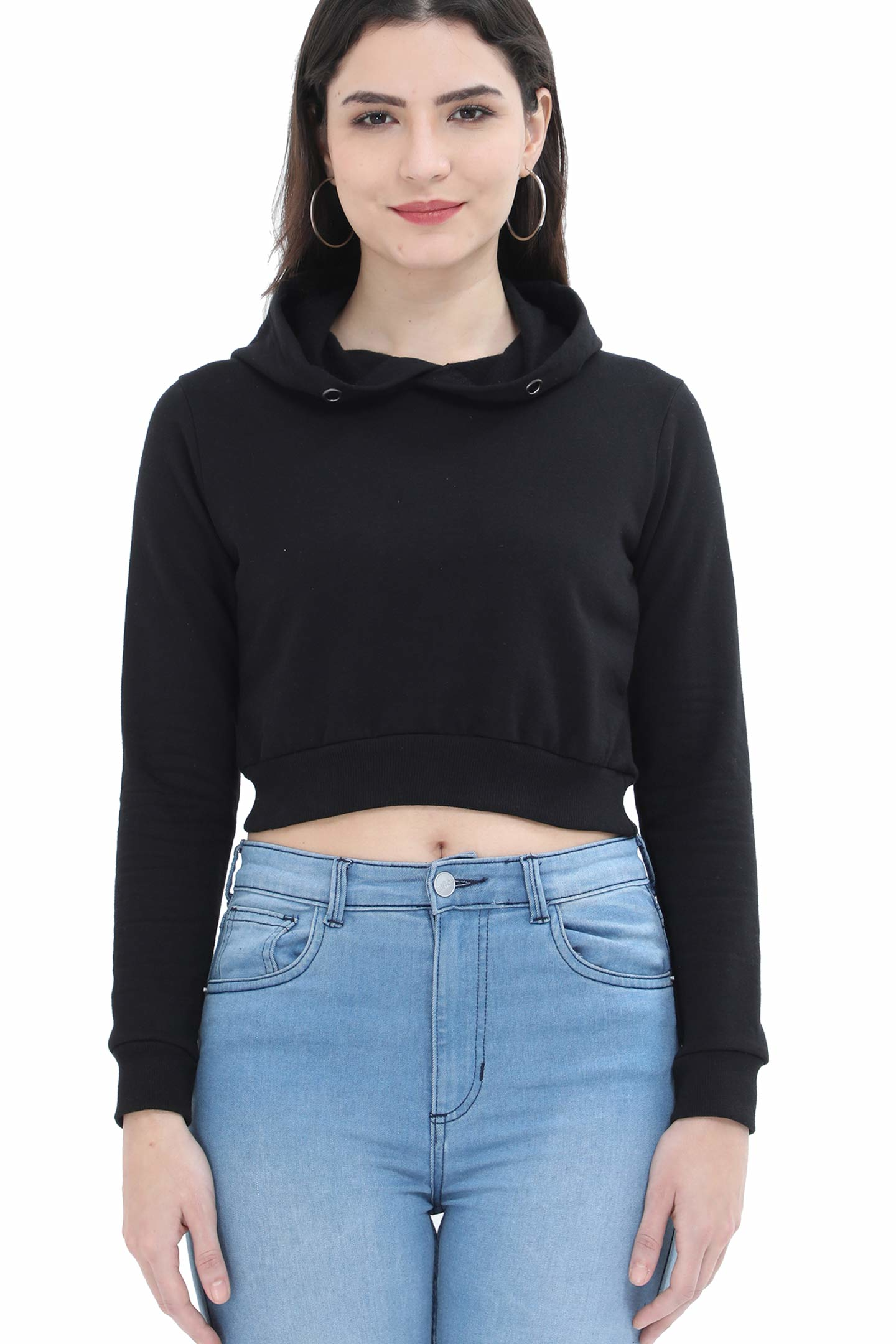 Black Hoodie - Crop Plain Hoodie for Women