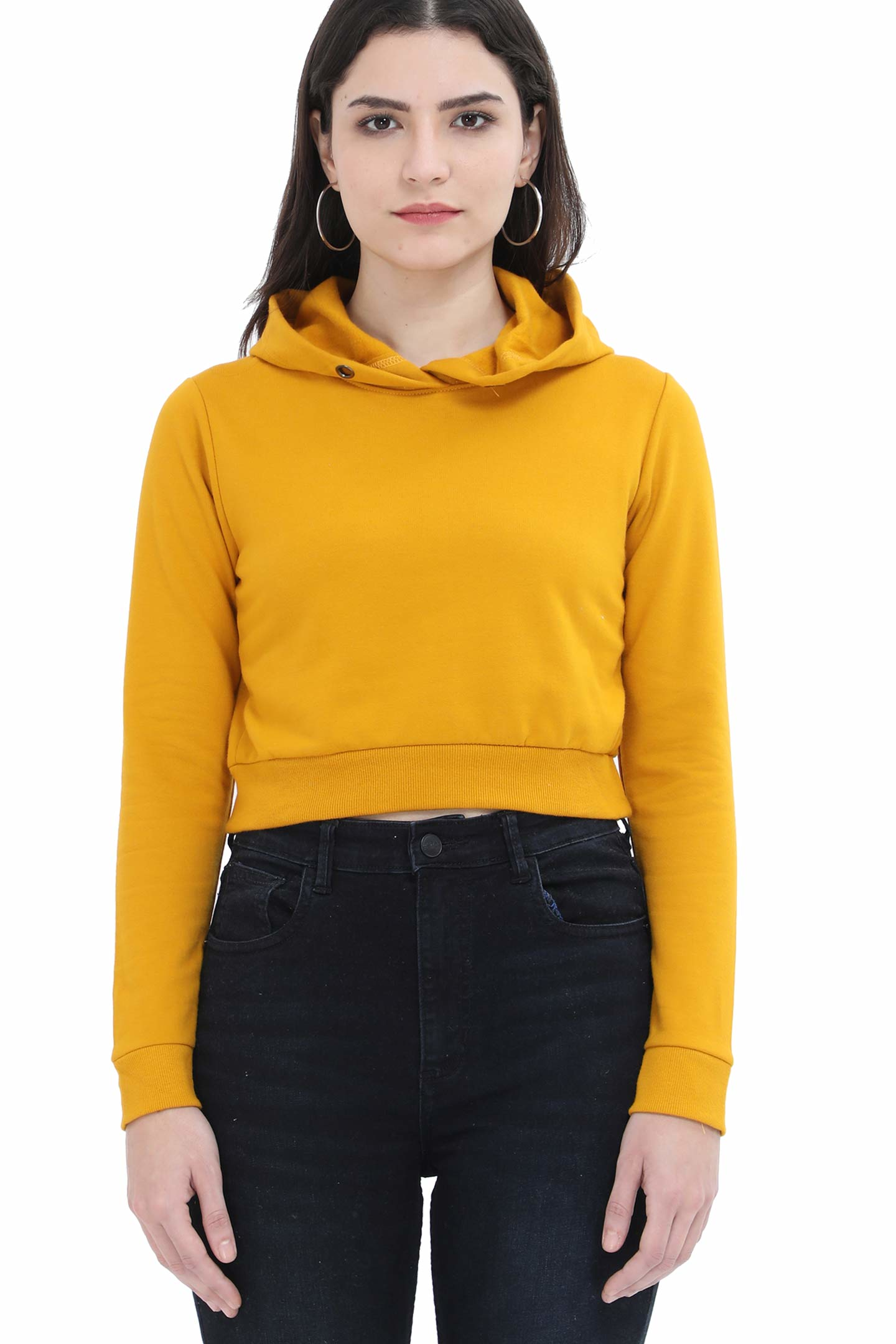 Yellow Hoodie - Crop Plain Hoodie for Women