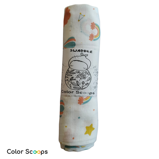 Color Scoops 100% Cotton Baby Muslin Swaddle (Multicolour, 100 x 100 cm) Rainbow