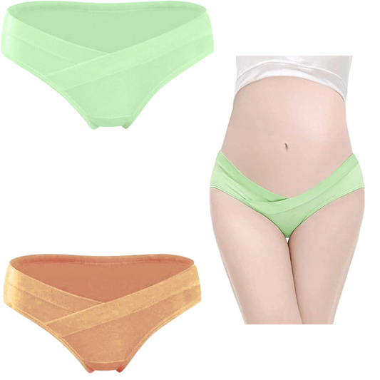 Maternity Panties / underwear / Low waist Maternity Panty - Set of 2 (green and cream)