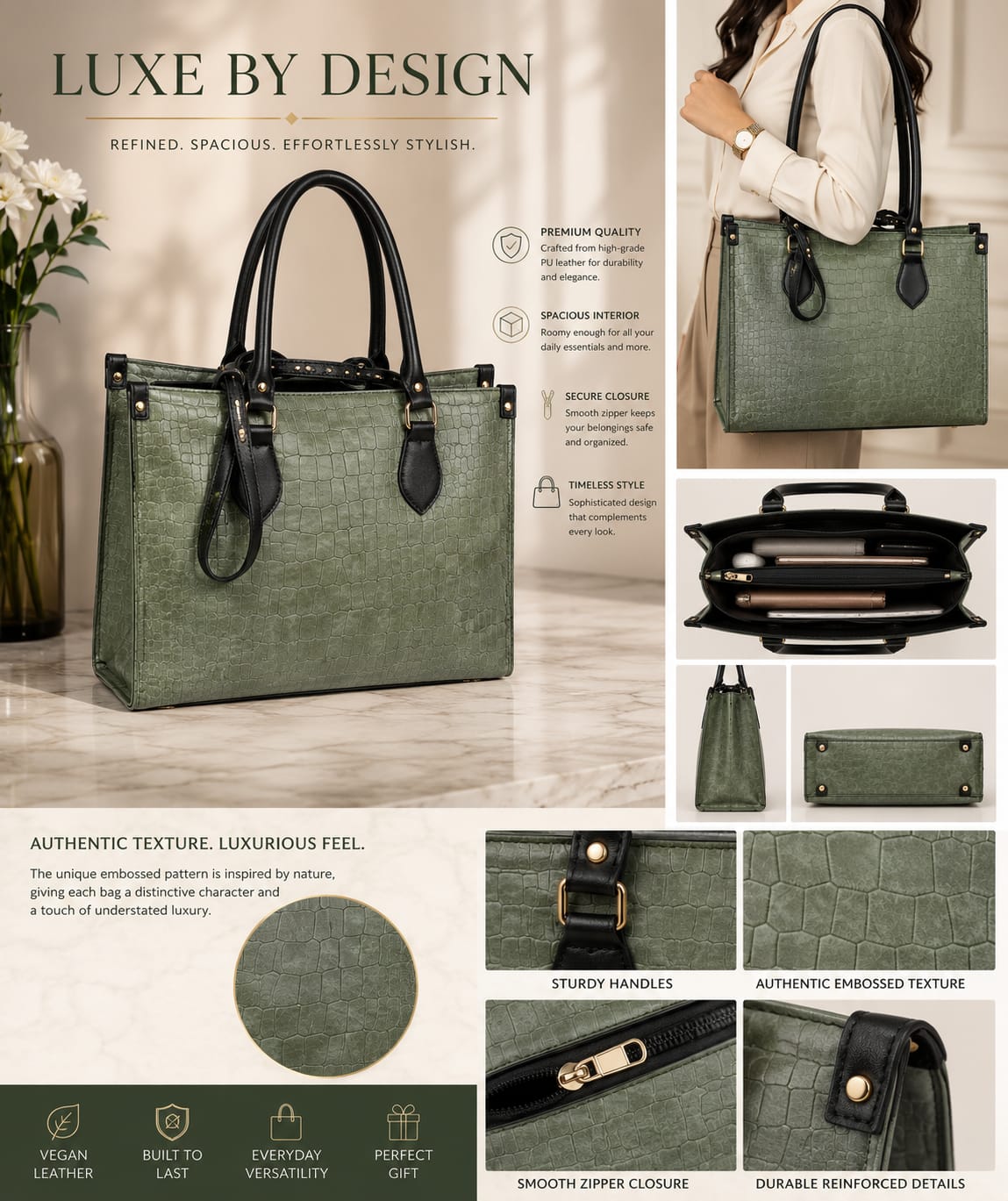 Premium Tote Bag for Women | Stylish Office Formal Bag | Spacious Handbag for Work, Travel & Daily Use | Durable Handles & Elegant Design