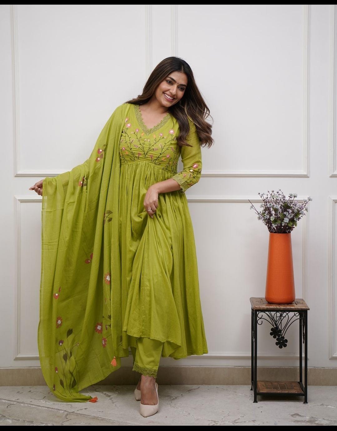 Anarkali kurta pant dupatta set