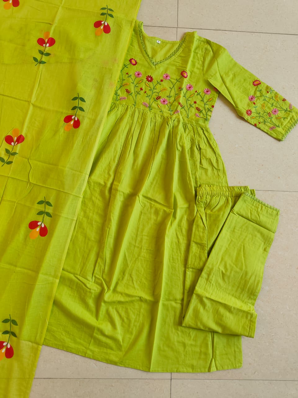 Anarkali kurta pant dupatta set