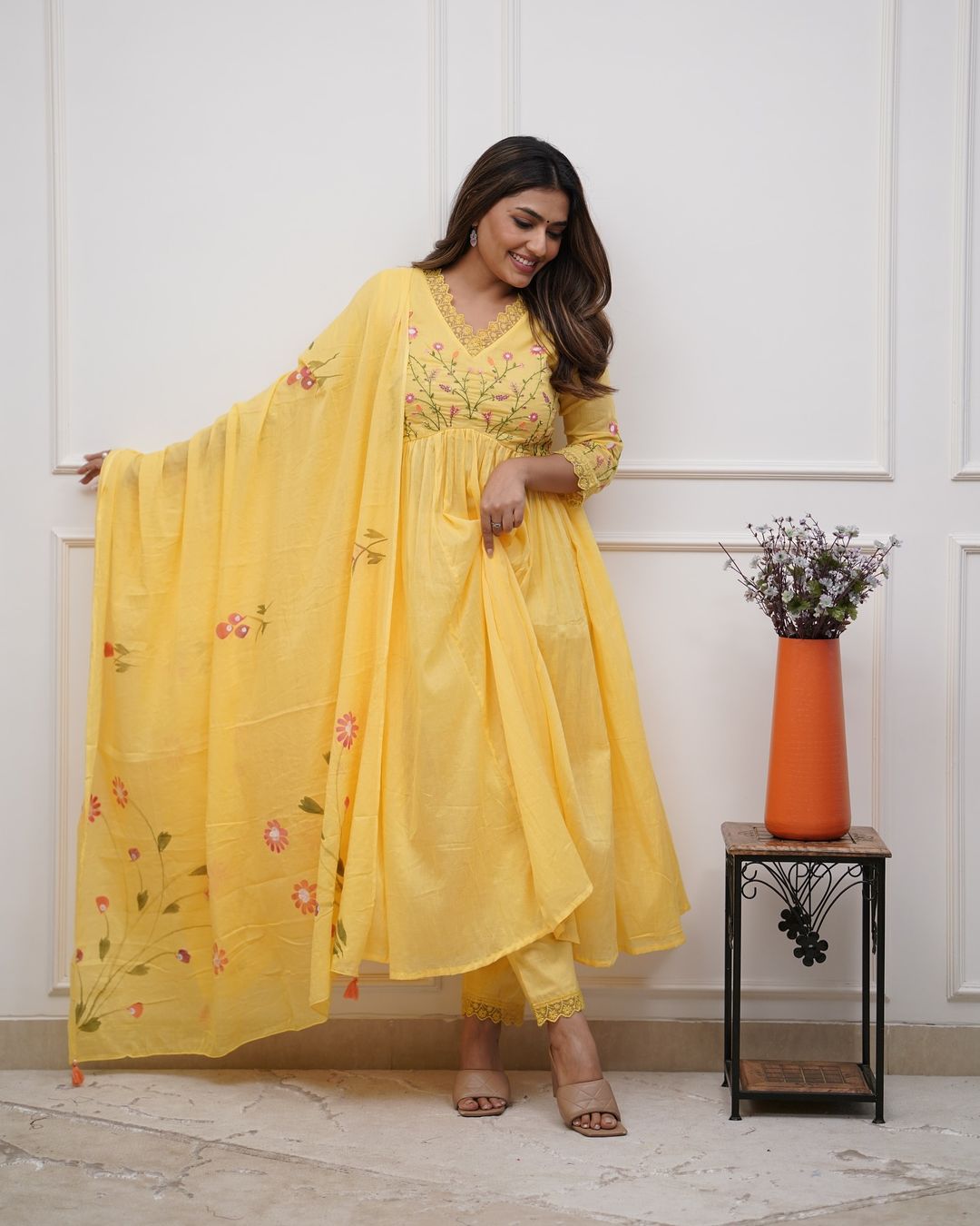 Anarkali kurta pant dupatta set