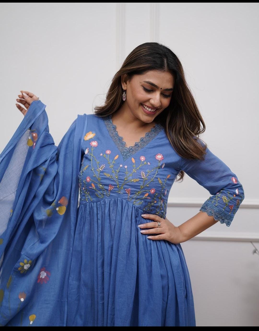 Anarkali kurta pant dupatta set