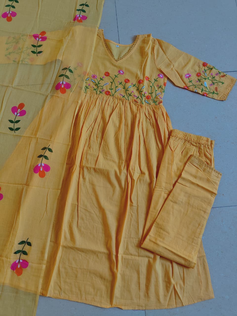 Anarkali kurta pant dupatta set