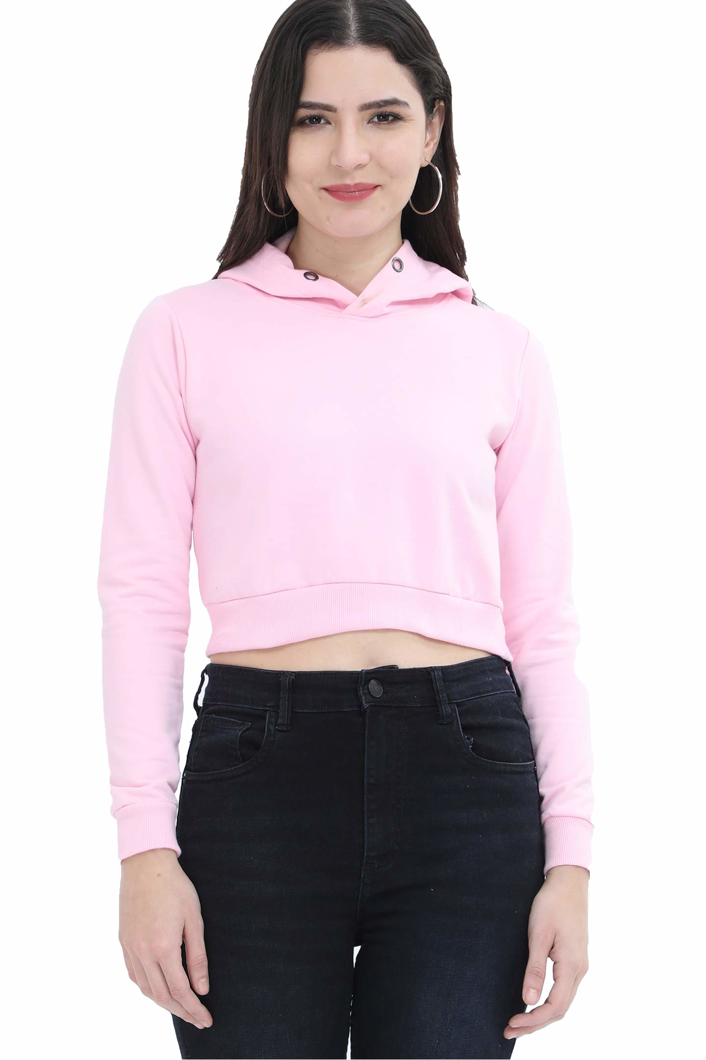 Pink Hoodie - Crop Plain Hoodie for Women