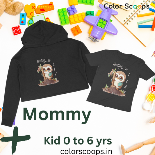 Owl - 0 to 6 years & Mommy Owl Crop Hoodie - Front Print